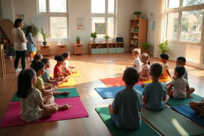 10 ejercicios de mindfulness para el aula que mejoran la atención en niños sentados en esterillas