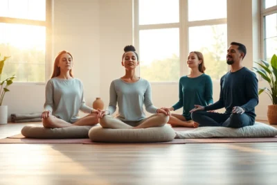 50 ejercicios mindfulness relajacion reducir estres en una sesión grupal de meditación