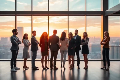 Grupo de profesionales explorando 7 habitos personas exitosas en una oficina moderna