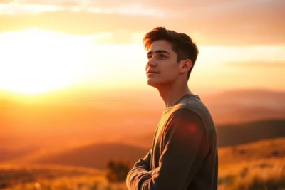 Joven contemplando el amanecer, ejercicios para aumentar autoestima y confianza en uno mismo