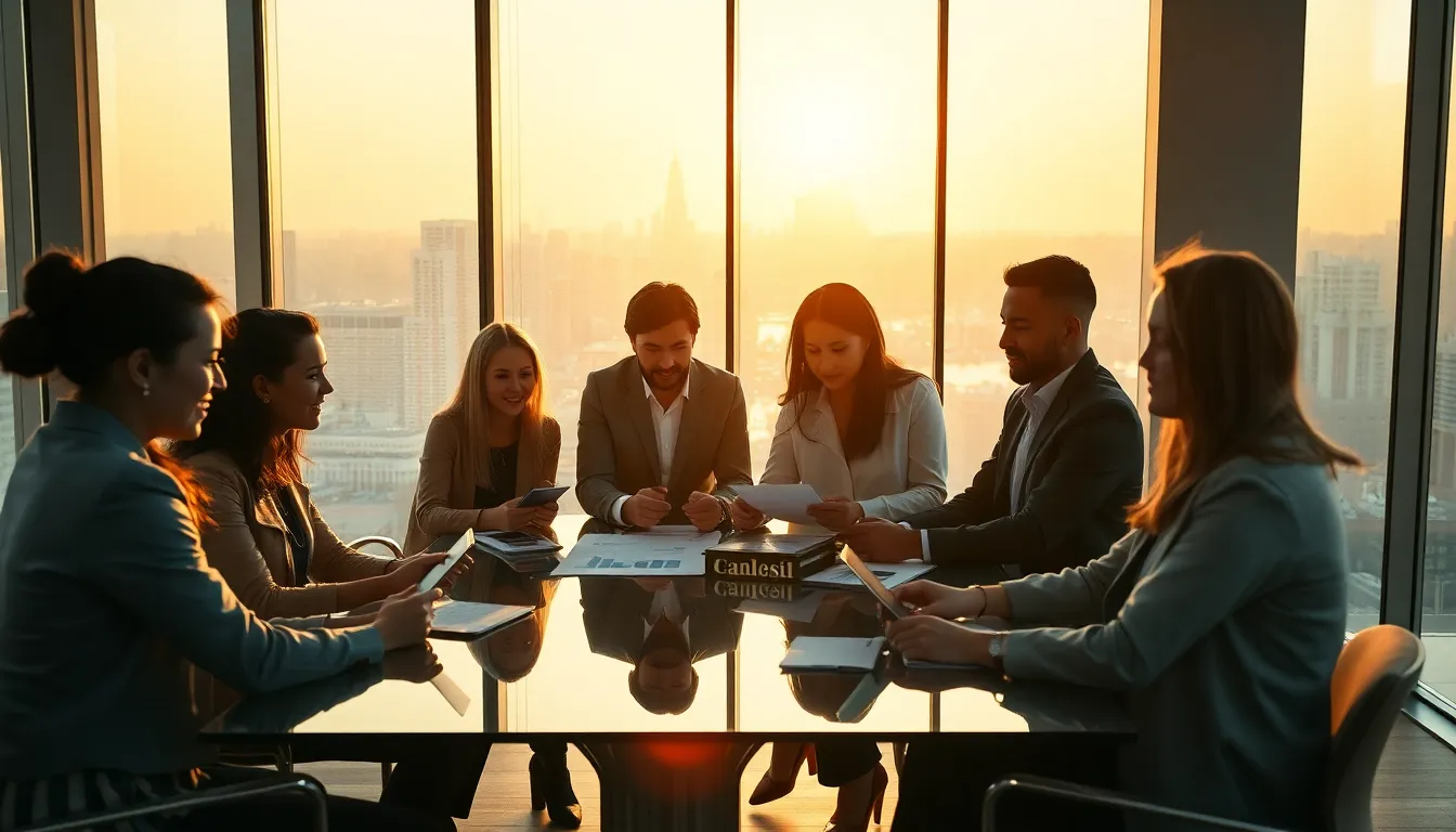 Equipo colaborando en oficina moderna