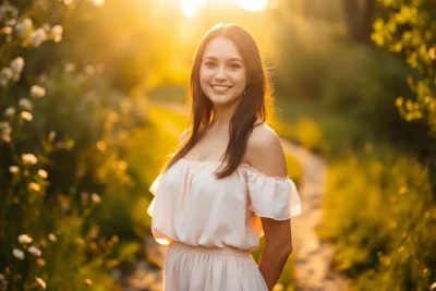 Mujer sonriente al atardecer aumentando tu autoestima amor propio