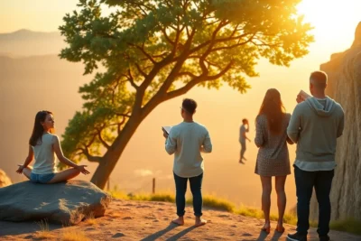 Persona alcanzando cima montaña