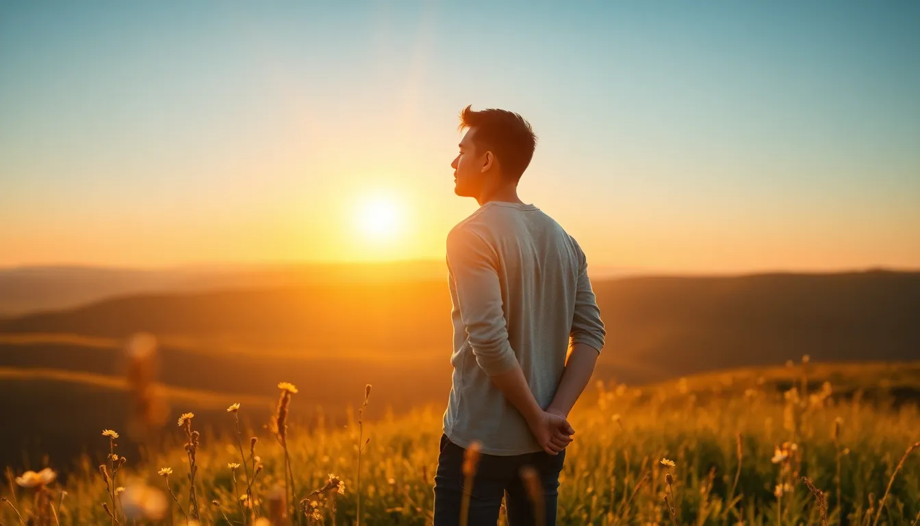Hombre reflexionando al amanecer sobre las claves desarrollo personal principiantes