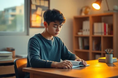 Estudiante concentrado en escritorio