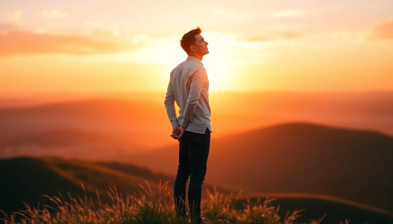 Hombre disfrutando del atardecer para construir confianza mi mismo