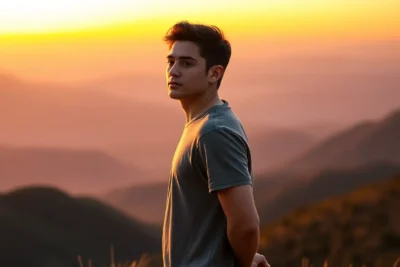 Joven mirando hacia el horizonte al atardecer para construir confianza en sí mismo