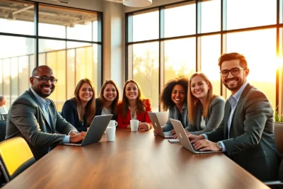 Grupo diverso de personas trabajando juntas para crear ambiente confianza trabajo en oficina iluminada.