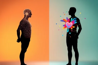 Ilustración de la diferencia inteligencia emocional habilidades socioemocionales en siluetas humanas.