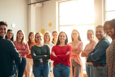 Grupo diverso participando en dinámicas para trabajar confianza uno mismo