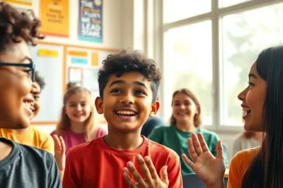 Grupo de niños participando en ejemplos actividades motivacion aula con alegría.
