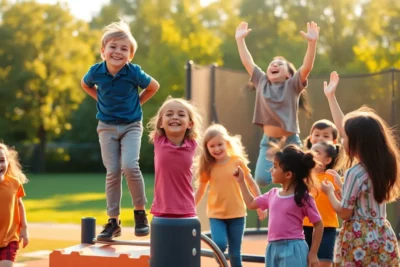 Niños felices jugando en el parque como ejemplos superacion personal ninos.