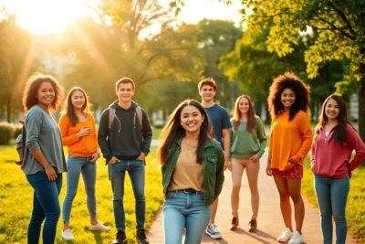 Grupo de jóvenes realizando ejercicios autoestima adolescentes al aire libre
