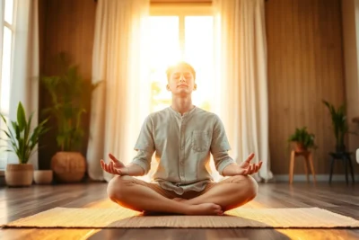 Persona practicando ejercicios mindfulness ansiedad en un ambiente tranquilo