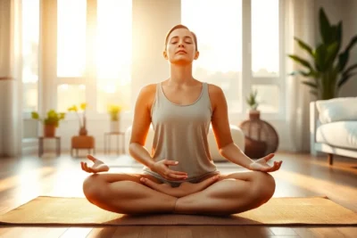 Persona meditando en casa tranquila