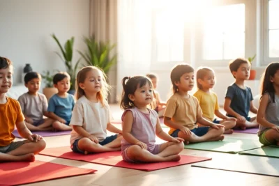 Niños practicando respiración consciente