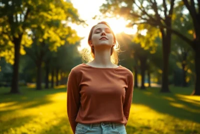 Persona meditando para ejercicios tener buena autoestima en un parque soleado