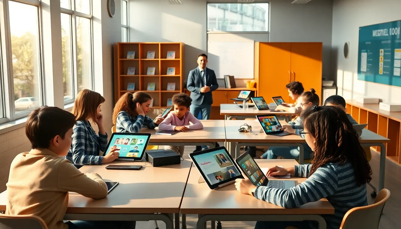 Estudiantes usando tablets donde las estrategias pueden contribuir personalización aprendizaje en el aula.