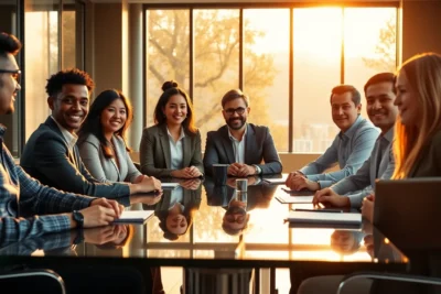 Grupo discutiendo estrategias seleccion retencion personal en reunión de oficina