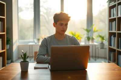 Joven estudiando en un espacio iluminado para evitar distracciones estudio.