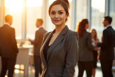 Profesional ganando confianza en el trabajo en un entorno corporativo moderno.