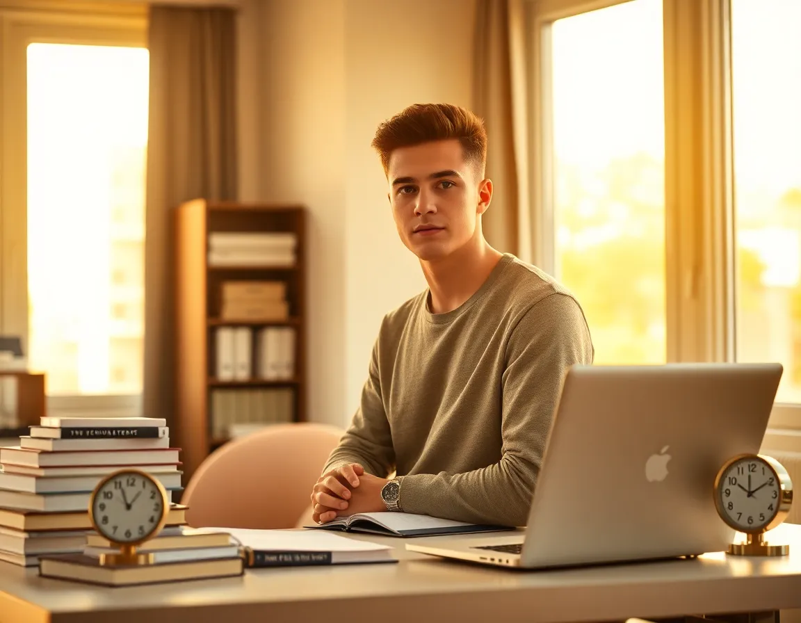 Estudiante gestion tiempo universidades con libros y laptop