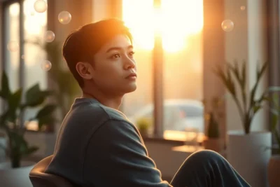 Rostro sonriente con cerebro iluminado