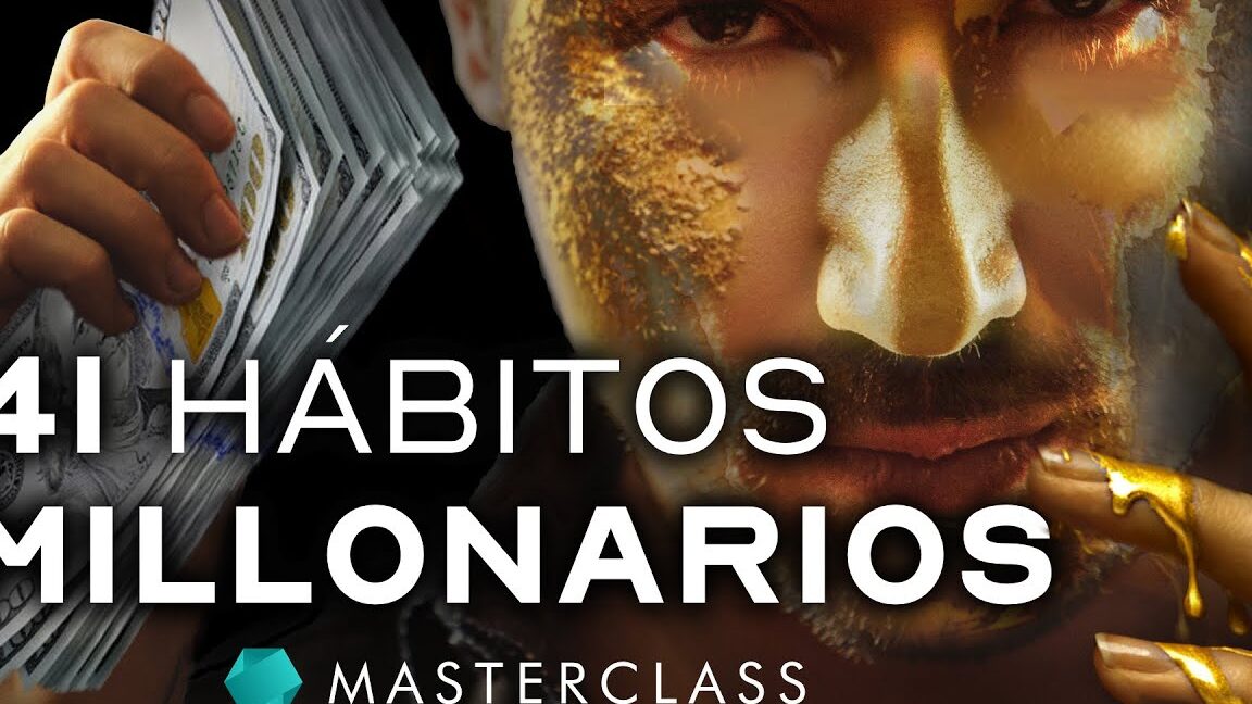 Cuántas páginas tiene el libro hábitos para ser millonario en portada con texto 41 hábitos millonarios, mano con billetes y rostro dorado