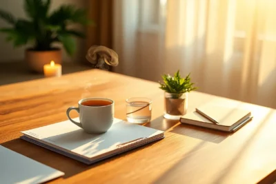 Taza de café en un escritorio como parte de ideas para empezar bien el año.