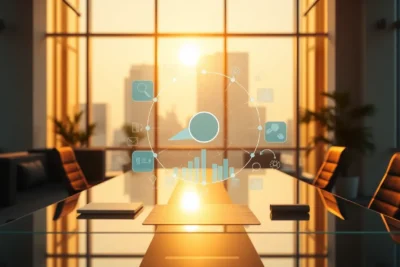 Infografía Habilidades Directivas e Inteligencia Emocional en el Entorno de Oficina, destacando la sinergia laboral.