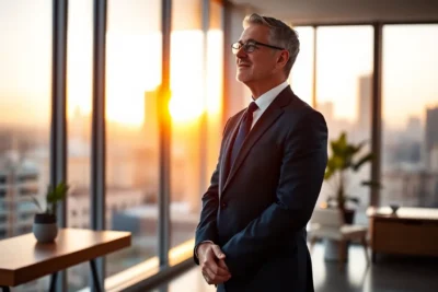 Líder en oficina iluminada mostrando cómo un líder puede mejorar su inteligencia emocional