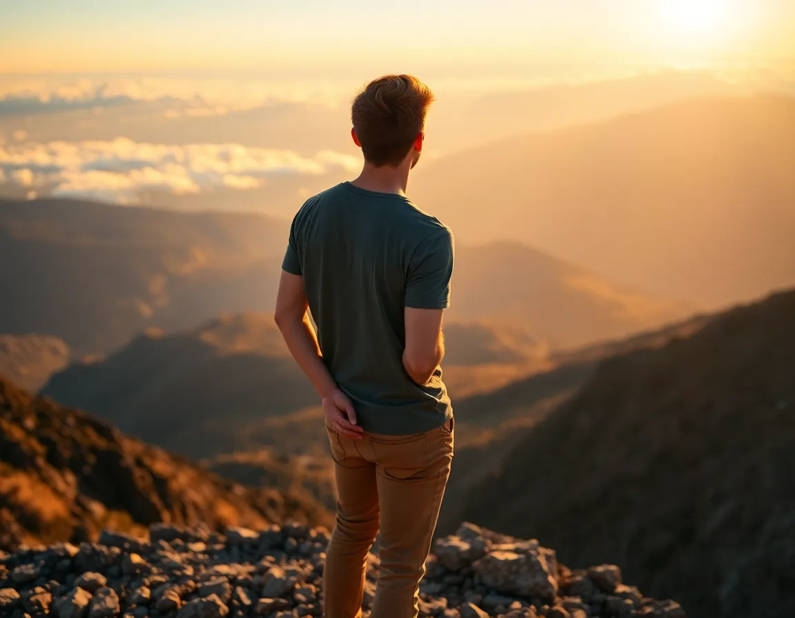 Persona contemplando un amanecer en la montaña para mantenerse motivado comprometido mejora personal.
