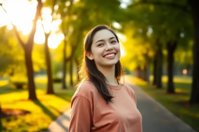 Persona sonriente con fondo claro