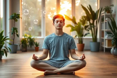 Persona meditando en casa para mejorar concentración y memoria