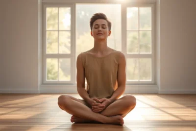 Persona meditando para mejorar mi inteligencia emocional conmigo mismo.