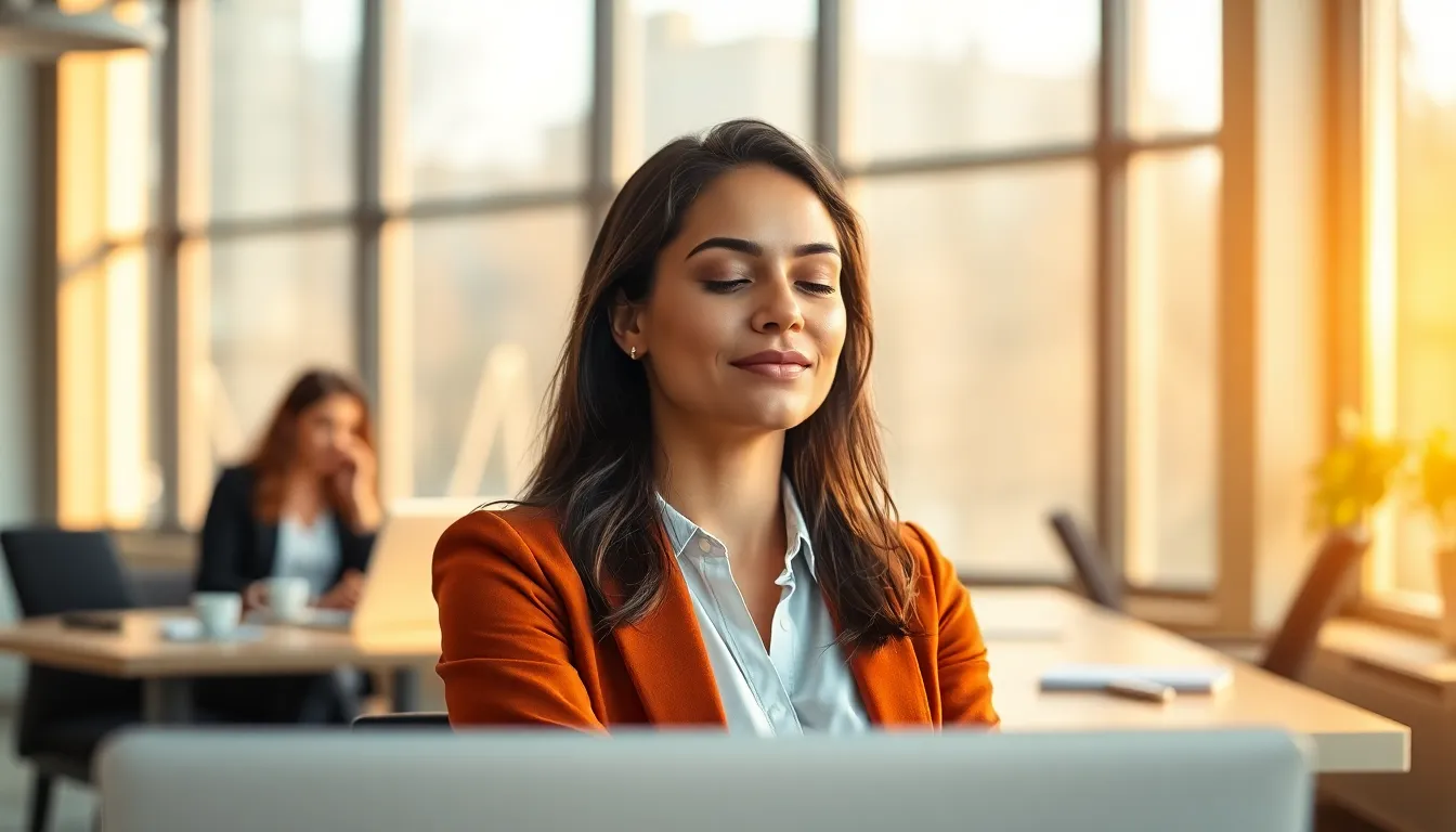 Mujer practicando técnicas para mejorar tu inteligencia emocional trabajo