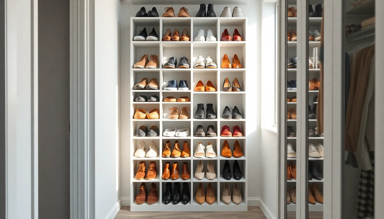 Organizar zapatos poco espacio en estanterías verticales.