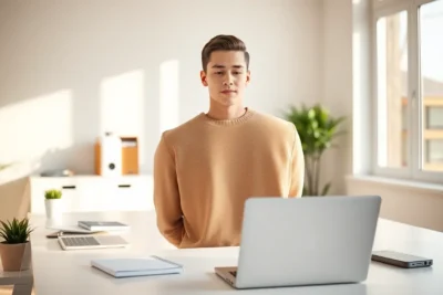 Persona trabajando en escritorio para mejorar productividad personal liberarte estres gtd