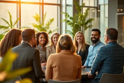 Revolución de habilidades blandas e inteligencia emocional laboral en un entorno de oficina moderno