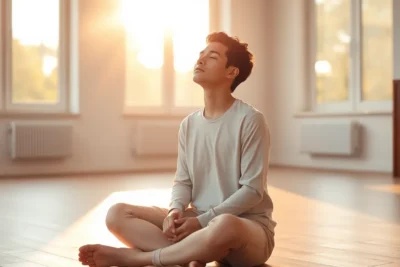 Persona meditando en la mañana mientras se logra desarrollar inteligencia emocional