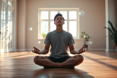 Persona meditando en casa para sirven ejercicios mindfulness