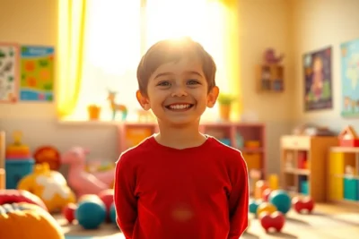 Ambiente escolar alegre para subir autoestima niño 5 años.
