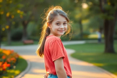Niña sonriendo en el parque para subir autoestima preadolescentes