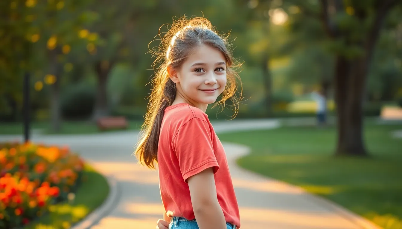 Niña sonriendo en el parque para subir autoestima preadolescentes