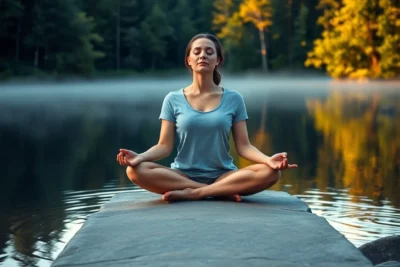 Mujer practicando tecnicas relajacion atencion plena regulacion emocional al aire libre