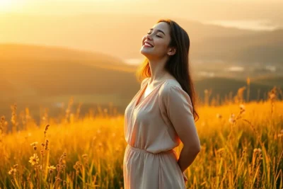 Persona sonriente con fondo luminoso