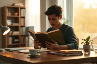 Estudiante concentrado en escritorio