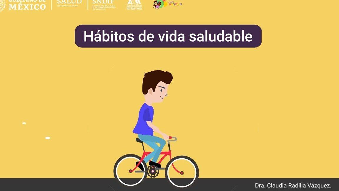 Cuáles son los hábitos de una vida saludable representados por un hombre en bicicleta