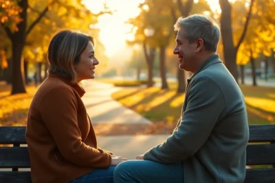 Pareja conversando al aire libre para volver a construir confianza perdida en un parque