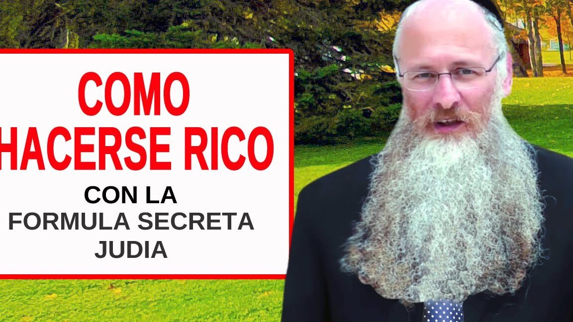 Hombre con larga barba junto a un cartel que promociona Cómo volverse rico y exitoso con fórmula secreta